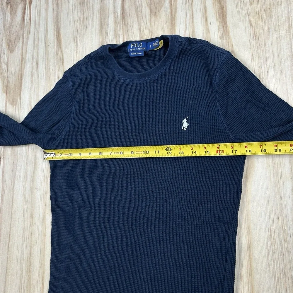 Polo Ralph Lauren Thermal Shirt Mens Large Slim‎ Fit Navy Blue Waffle Knit